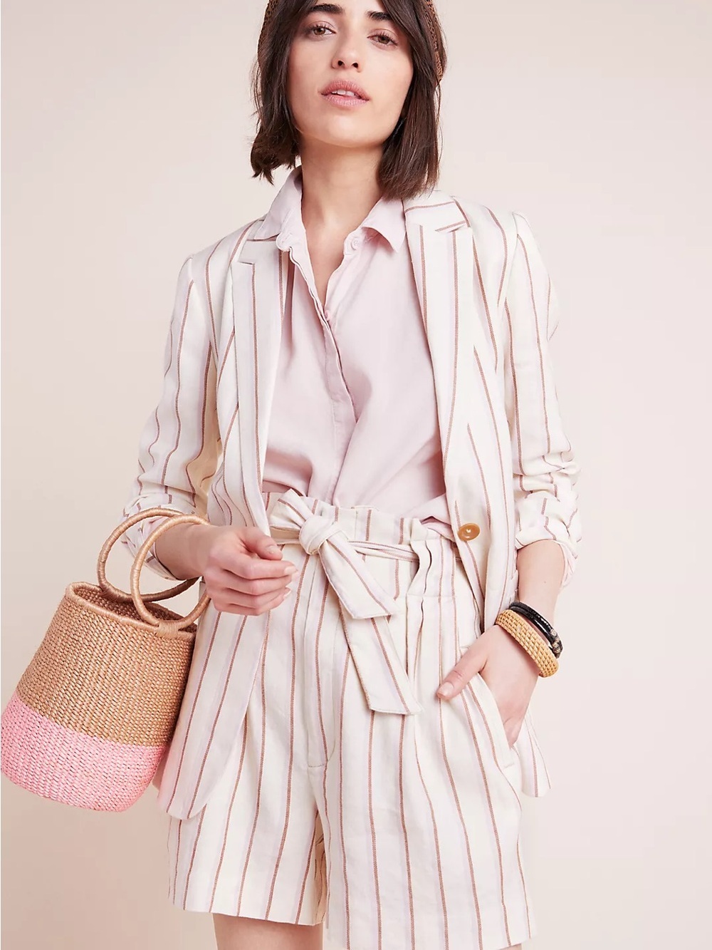 by Anthropologie Edisto Linen High-Waist Paperbag 4.5in Inseam Stripe Shorts 2 - Picture 4 of 11